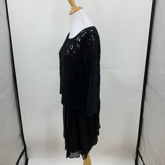 Joie Jordie Lace Dress Womens XS Extra Small Black Lace Bodice Attach Silk Slip - Picture 9 of 16